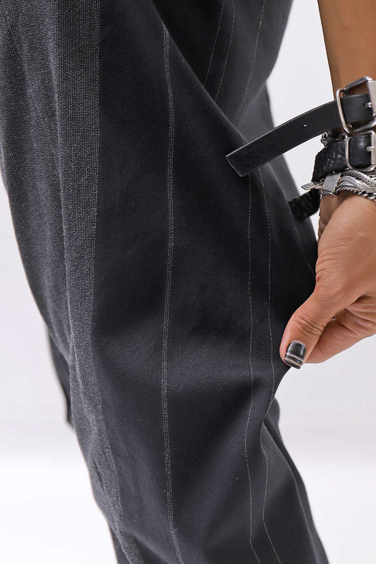 【NOSTRASANTISSIMA】UNISEX MIXED STRIPES PANTS P17_BLACK