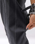 【NOSTRASANTISSIMA】UNISEX MIXED STRIPES PANTS P17_BLACK