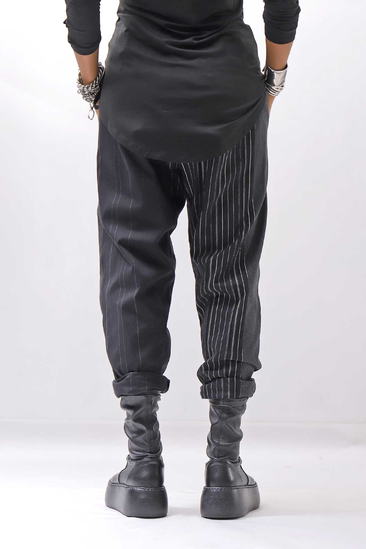 【NOSTRASANTISSIMA】UNISEX MIXED STRIPES PANTS P17_BLACK