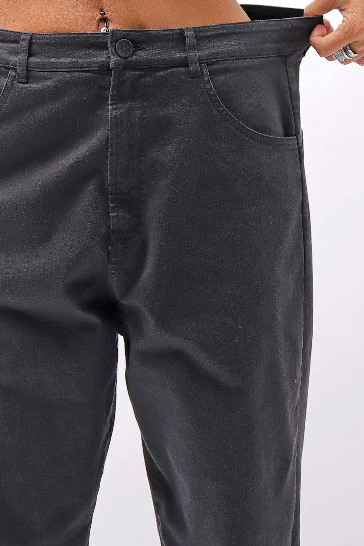 【NOSTRASANTISSIMA】UNISEX STRETCH COTTON LOW CROTCH DENIM PANTS P102_BLACK