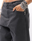 【NOSTRASANTISSIMA】UNISEX STRETCH COTTON LOW CROTCH DENIM PANTS P102_BLACK