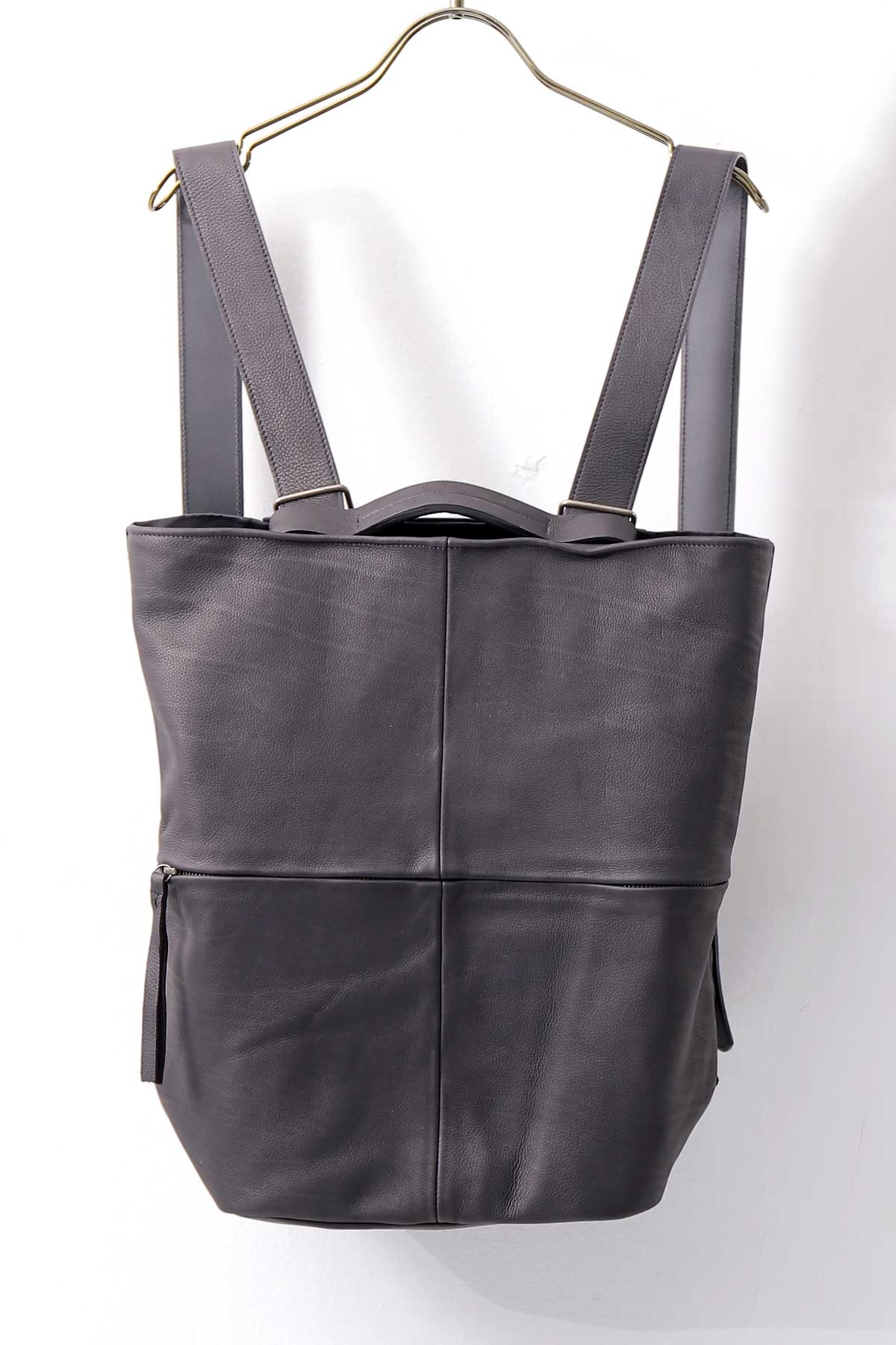 【MIRANDA KALOUDIS】 UNISEX 2WAY WAXED COWHIDE REGULAR BAG_BLACK