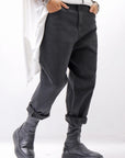 【NOSTRASANTISSIMA】UNISEX STRETCH COTTON LOW CROTCH DENIM PANTS P102_BLACK