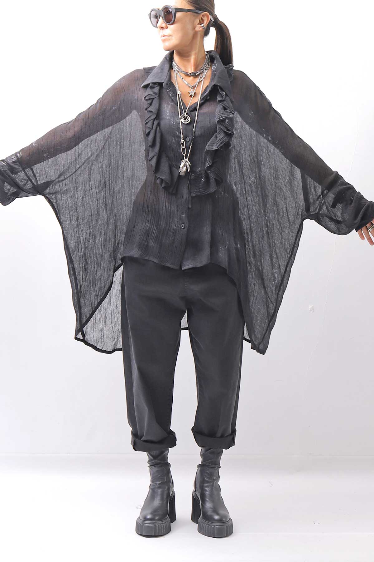 【NOSTRASANTISSIMA】 OVERSIZED DOLMAN SLEEVE DYED BLOUSE C143_GREY FADE