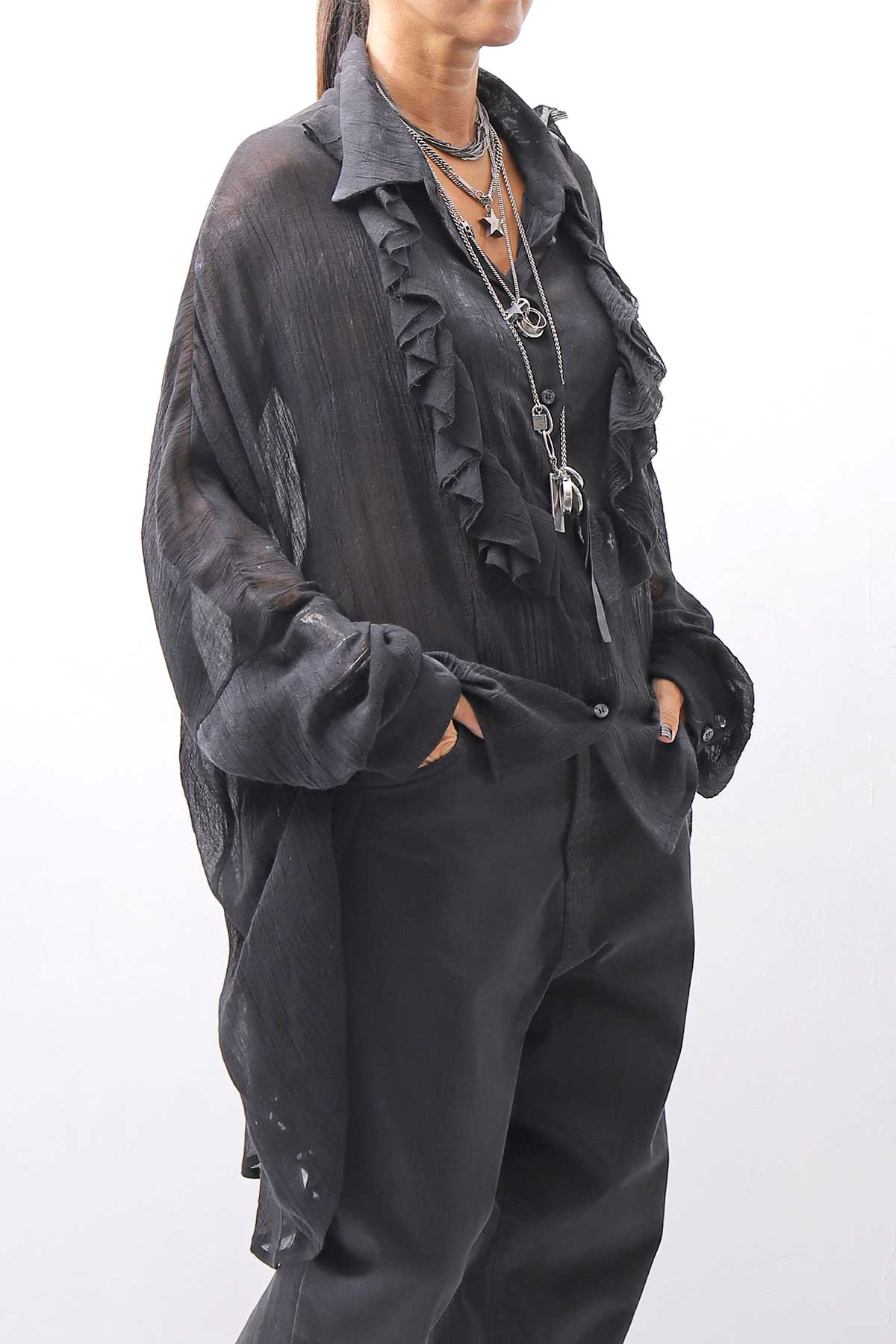 【NOSTRASANTISSIMA】 OVERSIZED DOLMAN SLEEVE DYED BLOUSE C143_GREY FADE