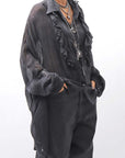 【NOSTRASANTISSIMA】 OVERSIZED DOLMAN SLEEVE DYED BLOUSE C143_GREY FADE