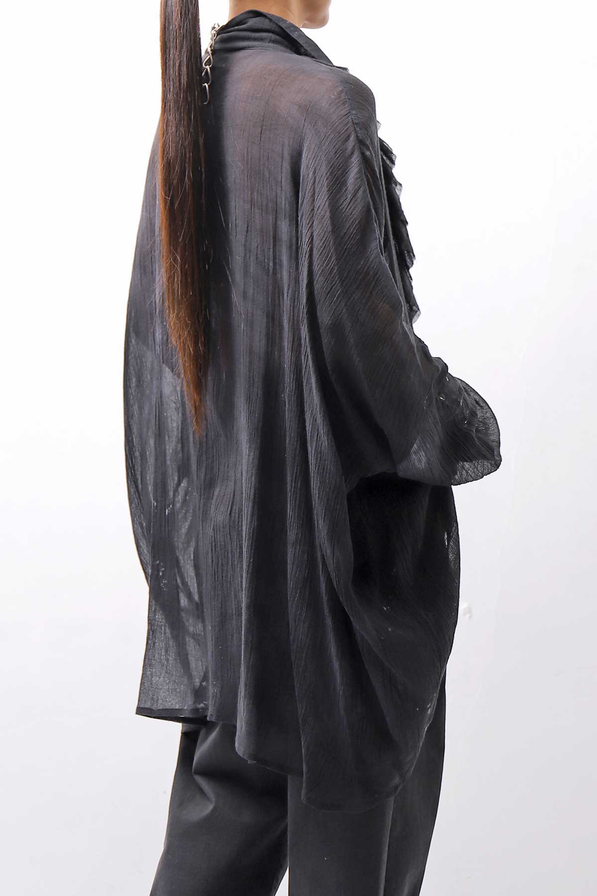 【NOSTRASANTISSIMA】 OVERSIZED DOLMAN SLEEVE DYED BLOUSE C143_GREY FADE