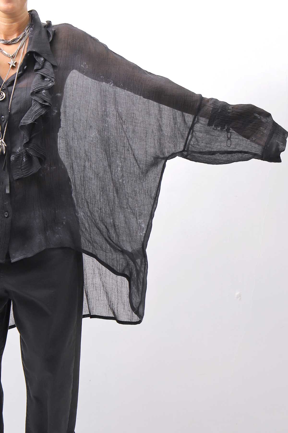 【NOSTRASANTISSIMA】 OVERSIZED DOLMAN SLEEVE DYED BLOUSE C143_GREY FADE