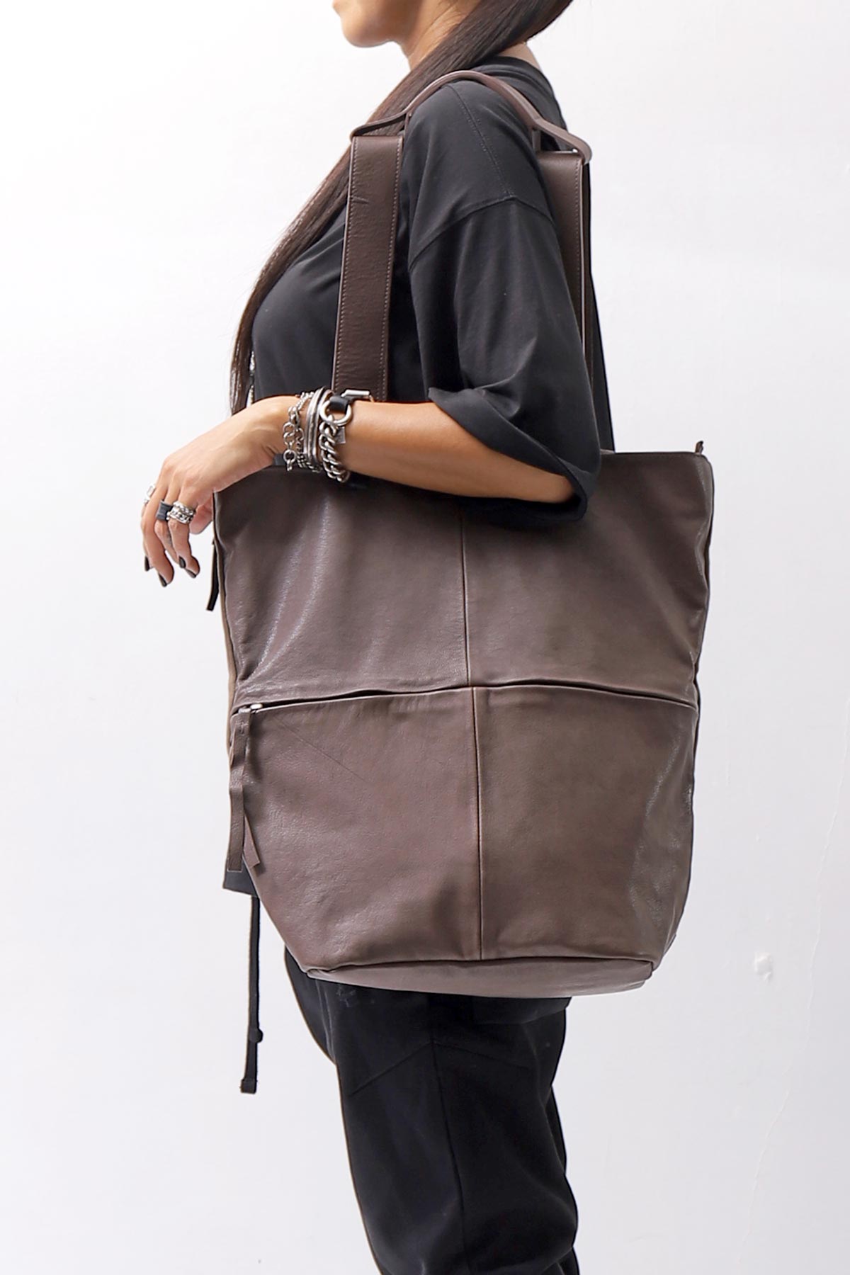 【MIRANDA KALOUDIS】 UNISEX 2WAY CALF LEATHER REGULAR BAG_FANGO