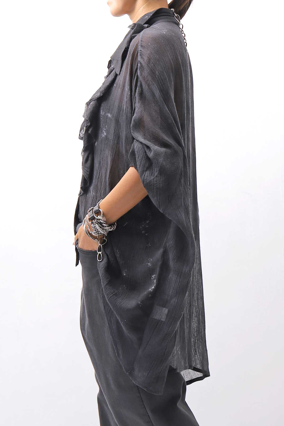 【NOSTRASANTISSIMA】 OVERSIZED DOLMAN SLEEVE DYED BLOUSE C143_GREY FADE