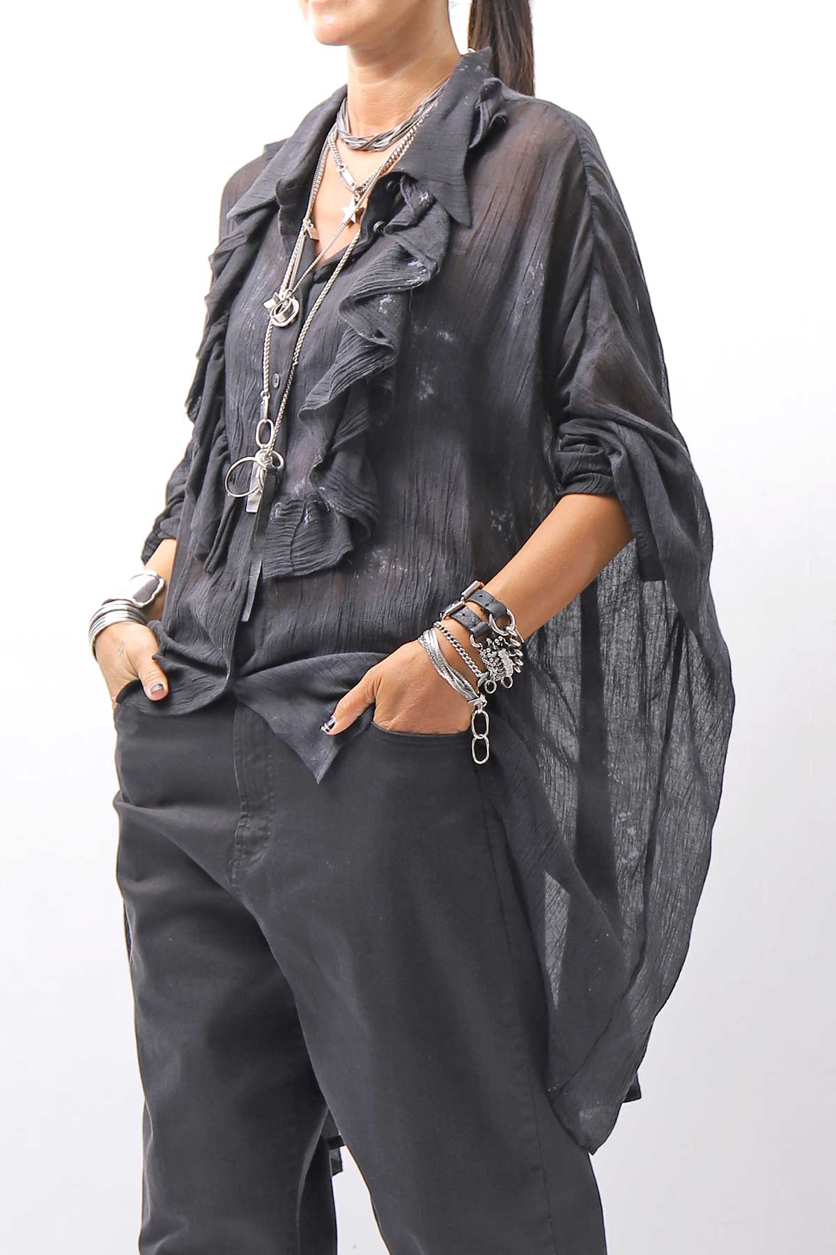 【NOSTRASANTISSIMA】 OVERSIZED DOLMAN SLEEVE DYED BLOUSE C143_GREY FADE