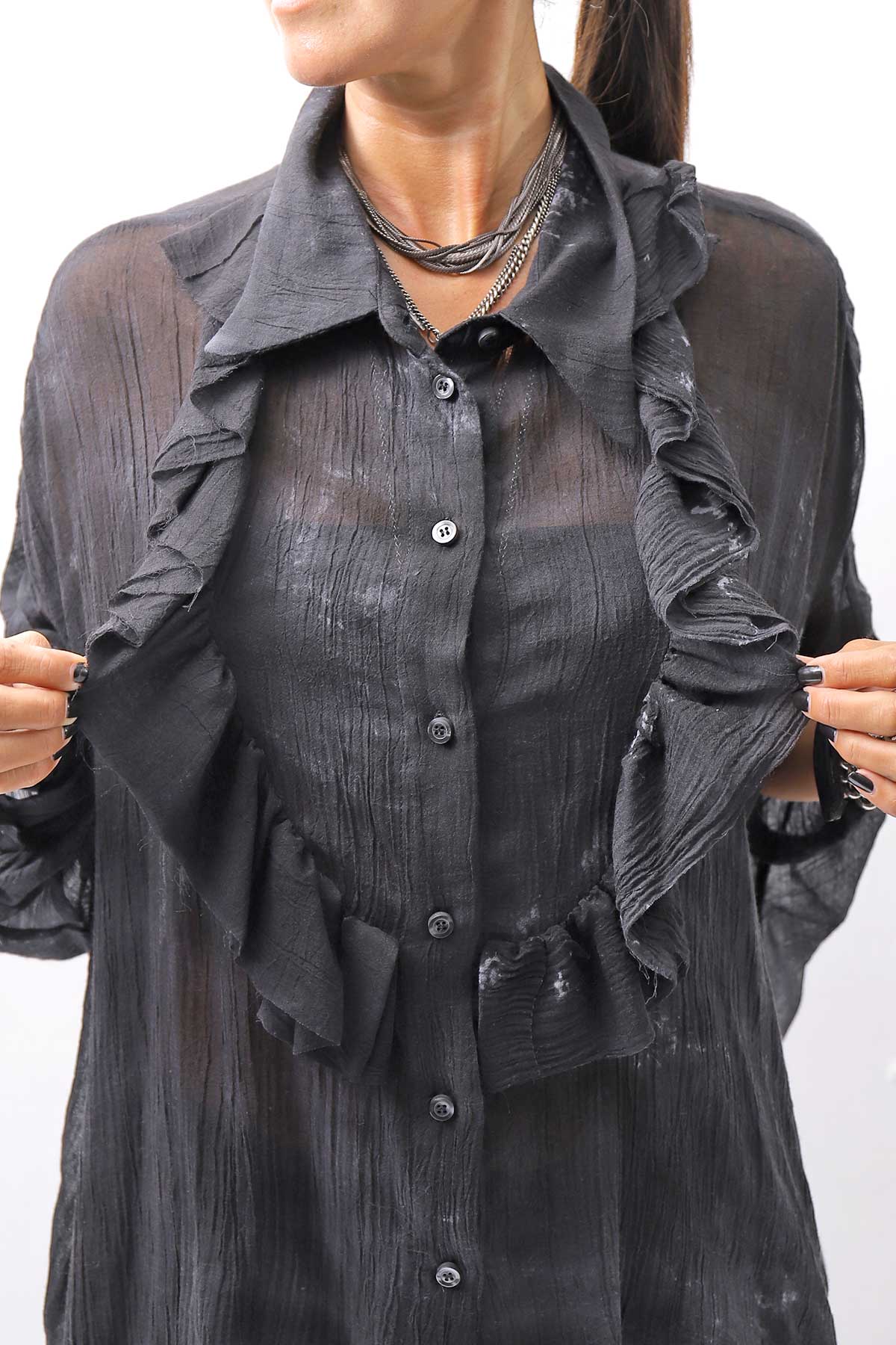 【NOSTRASANTISSIMA】 OVERSIZED DOLMAN SLEEVE DYED BLOUSE C143_GREY FADE