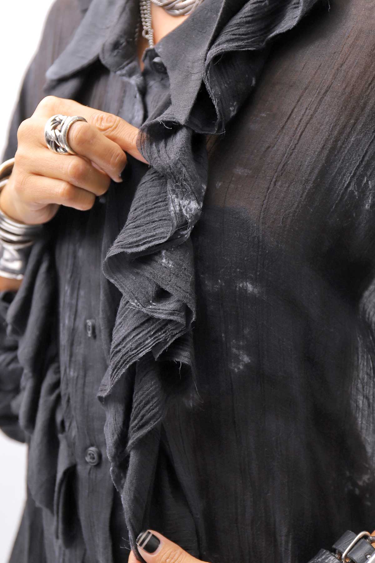 【NOSTRASANTISSIMA】 OVERSIZED DOLMAN SLEEVE DYED BLOUSE C143_GREY FADE