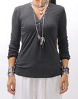 【NOSTRASANTISSIMA】 STRETCH COTTON FRONT BUTTON TOPS A124_BLACK
