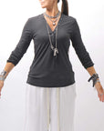 【NOSTRASANTISSIMA】 STRETCH COTTON FRONT BUTTON TOPS A124_BLACK