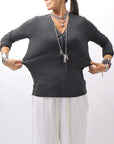【NOSTRASANTISSIMA】 STRETCH COTTON FRONT BUTTON TOPS A124_BLACK