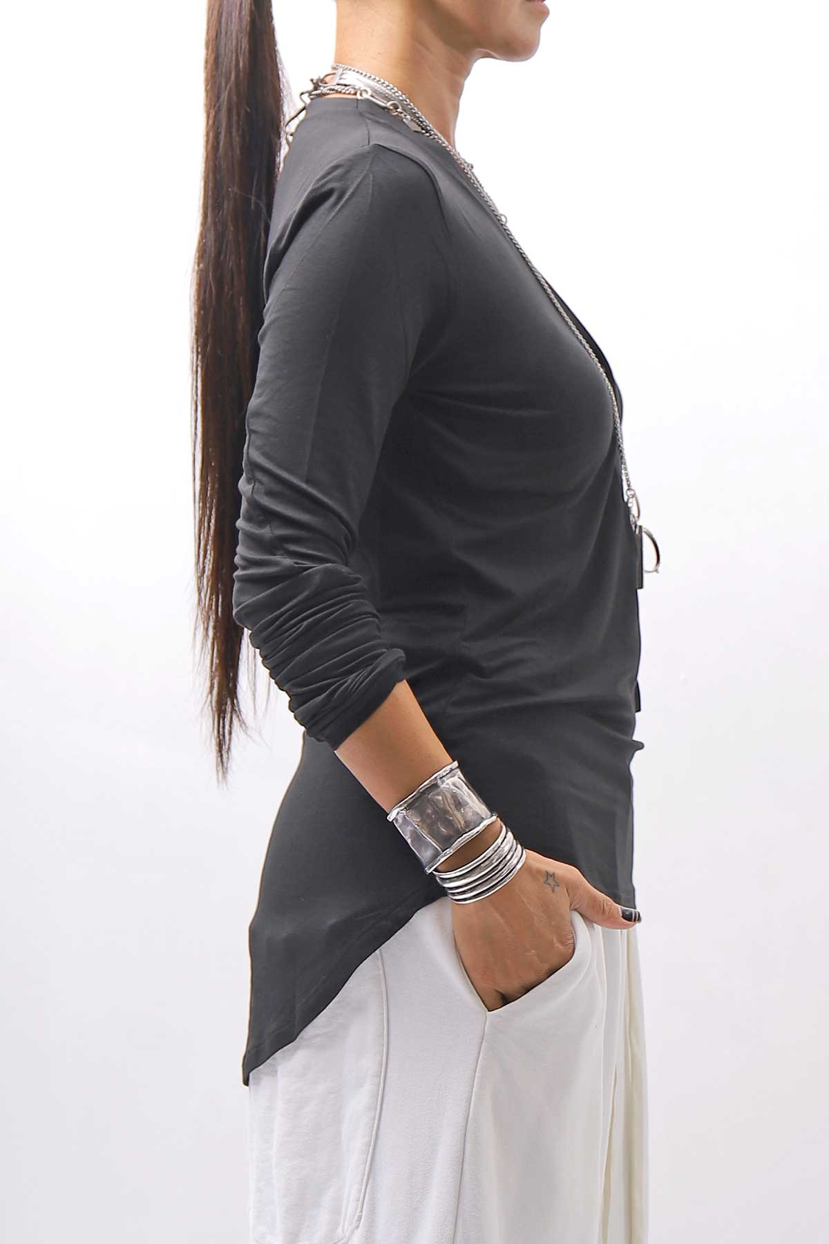 【NOSTRASANTISSIMA】 STRETCH COTTON FRONT BUTTON TOPS A124_BLACK