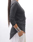 【NOSTRASANTISSIMA】 STRETCH COTTON FRONT BUTTON TOPS A124_BLACK