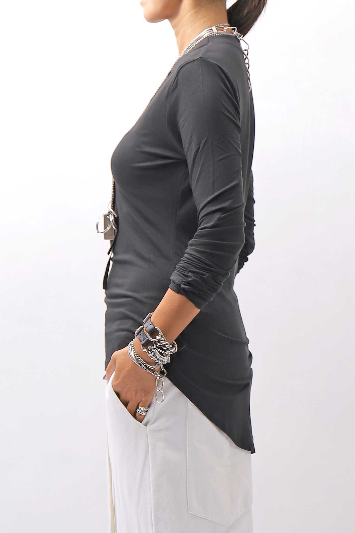 【NOSTRASANTISSIMA】 STRETCH COTTON FRONT BUTTON TOPS A124_BLACK