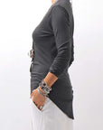 【NOSTRASANTISSIMA】 STRETCH COTTON FRONT BUTTON TOPS A124_BLACK