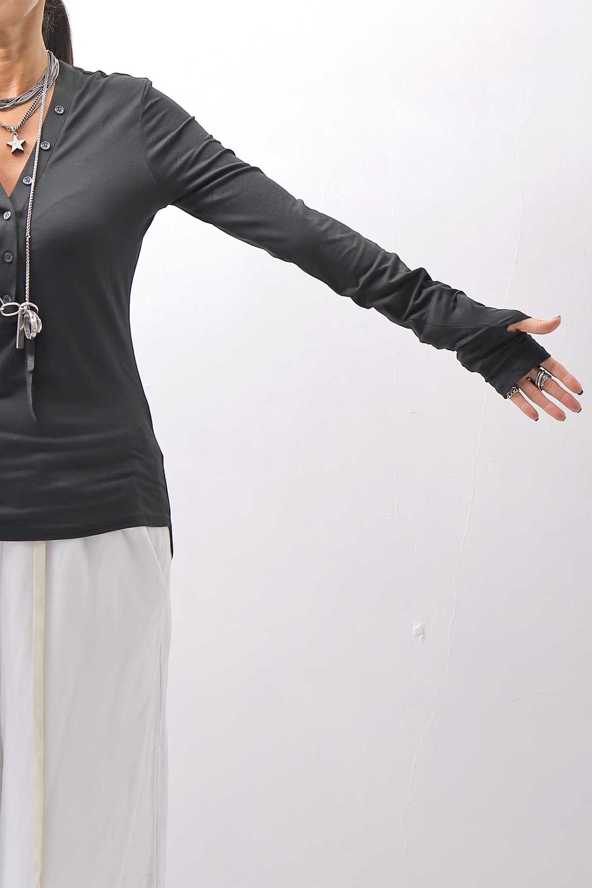 【NOSTRASANTISSIMA】 STRETCH COTTON FRONT BUTTON TOPS A124_BLACK
