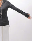 【NOSTRASANTISSIMA】 STRETCH COTTON FRONT BUTTON TOPS A124_BLACK