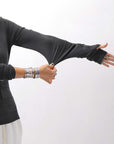【NOSTRASANTISSIMA】 STRETCH COTTON FRONT BUTTON TOPS A124_BLACK
