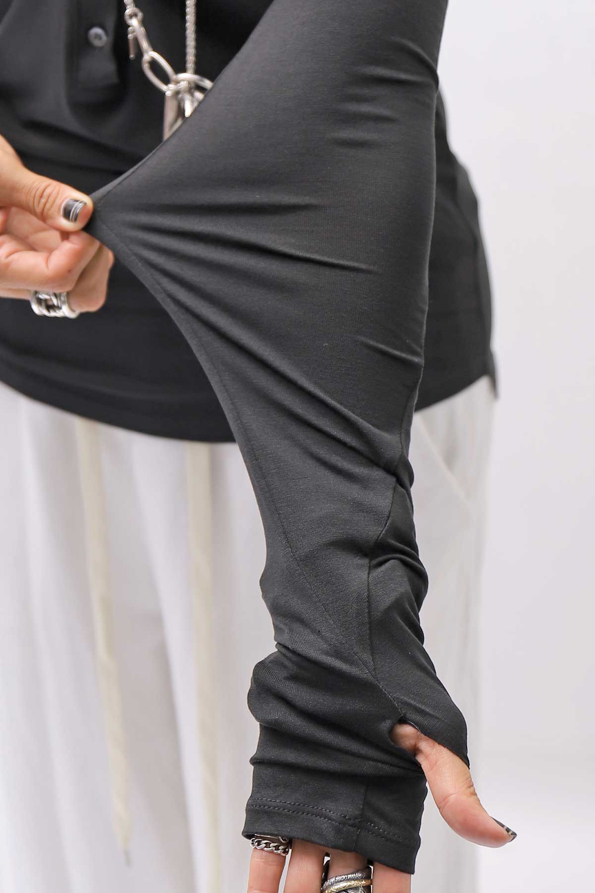 【NOSTRASANTISSIMA】 STRETCH COTTON FRONT BUTTON TOPS A124_BLACK