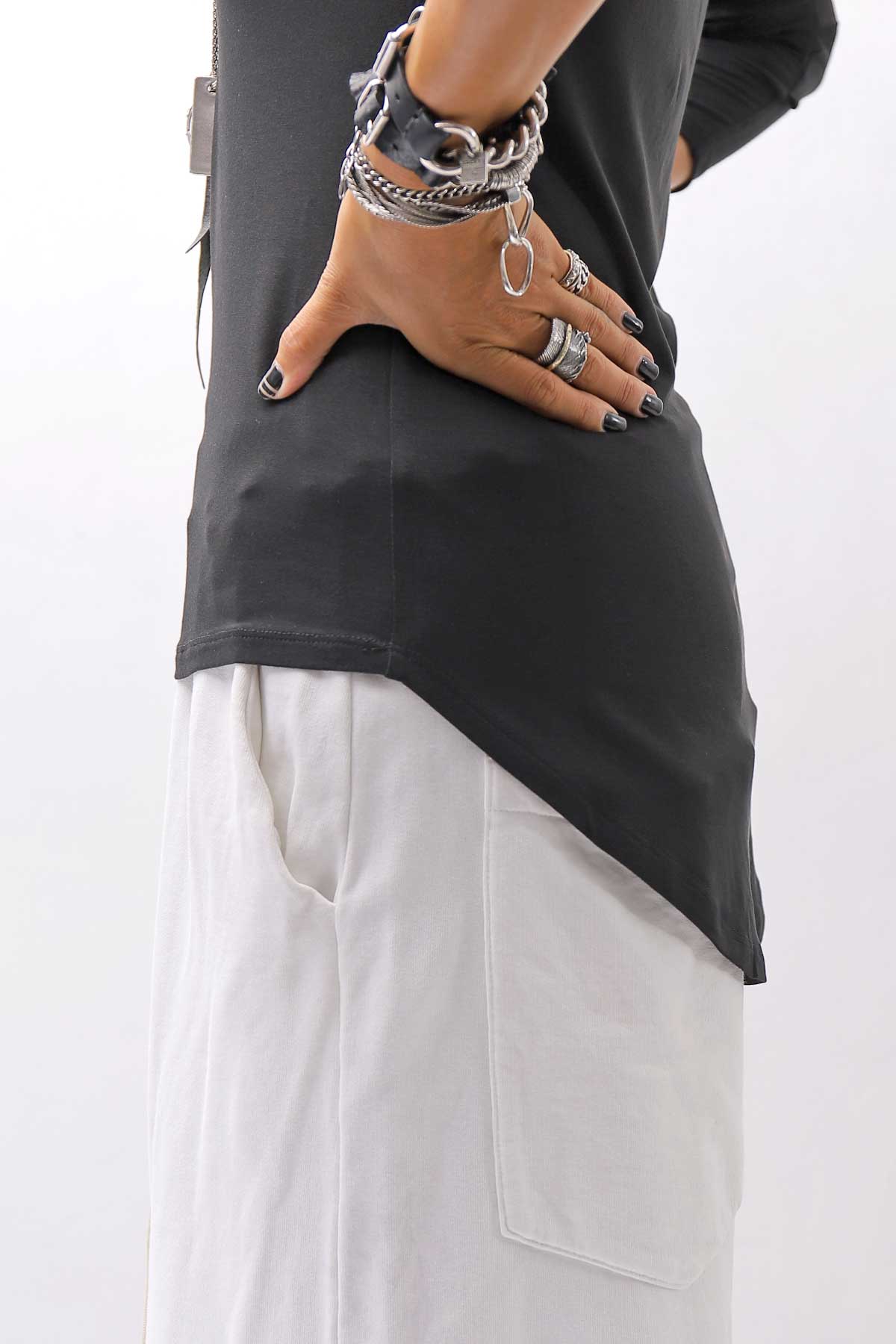 【NOSTRASANTISSIMA】 STRETCH COTTON FRONT BUTTON TOPS A124_BLACK