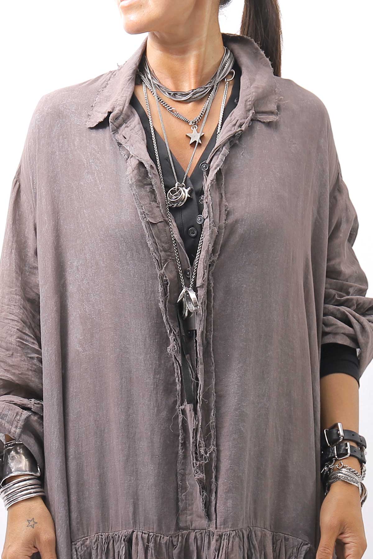 【NOSTRASANTISSIMA】 STRETCH COTTON FRONT BUTTON TOPS A124_BLACK