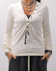 【NOSTRASANTISSIMA】 STRETCH COTTON FRONT BUTTON TOPS A124_OFF WHITE