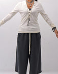 【NOSTRASANTISSIMA】 STRETCH COTTON FRONT BUTTON TOPS A124_OFF WHITE
