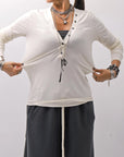 【NOSTRASANTISSIMA】 STRETCH COTTON FRONT BUTTON TOPS A124_OFF WHITE