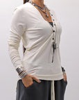【NOSTRASANTISSIMA】 STRETCH COTTON FRONT BUTTON TOPS A124_OFF WHITE