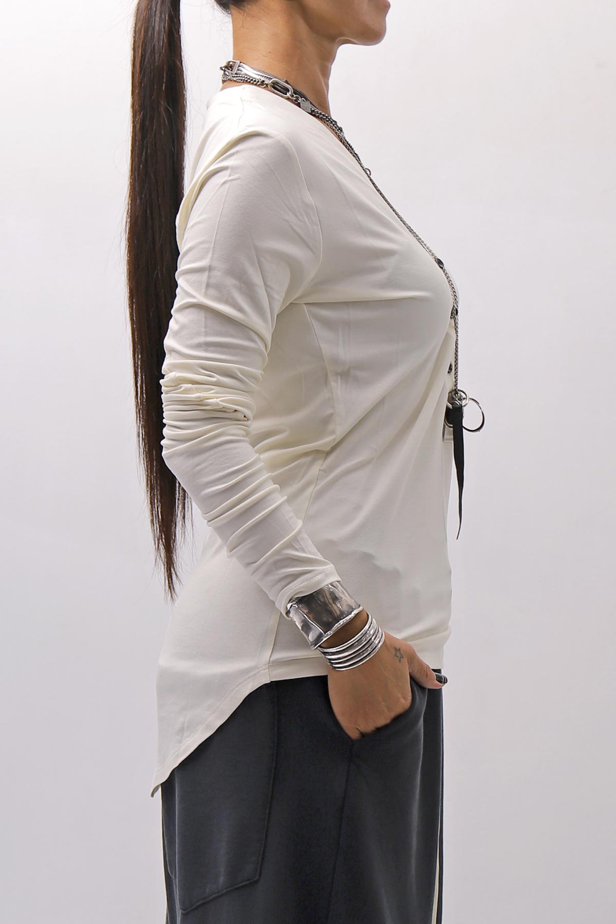 【NOSTRASANTISSIMA】 STRETCH COTTON FRONT BUTTON TOPS A124_OFF WHITE
