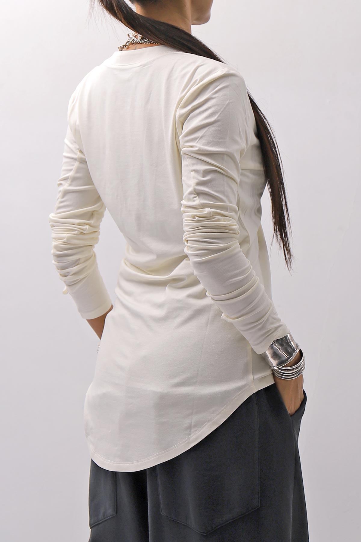 【NOSTRASANTISSIMA】 STRETCH COTTON FRONT BUTTON TOPS A124_OFF WHITE