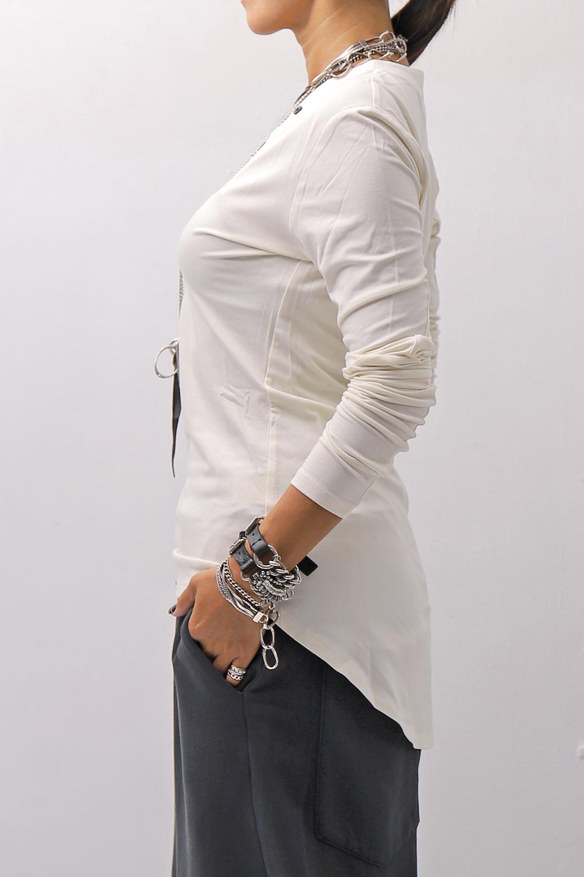 【NOSTRASANTISSIMA】 STRETCH COTTON FRONT BUTTON TOPS A124_OFF WHITE