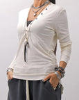 【NOSTRASANTISSIMA】 STRETCH COTTON FRONT BUTTON TOPS A124_OFF WHITE