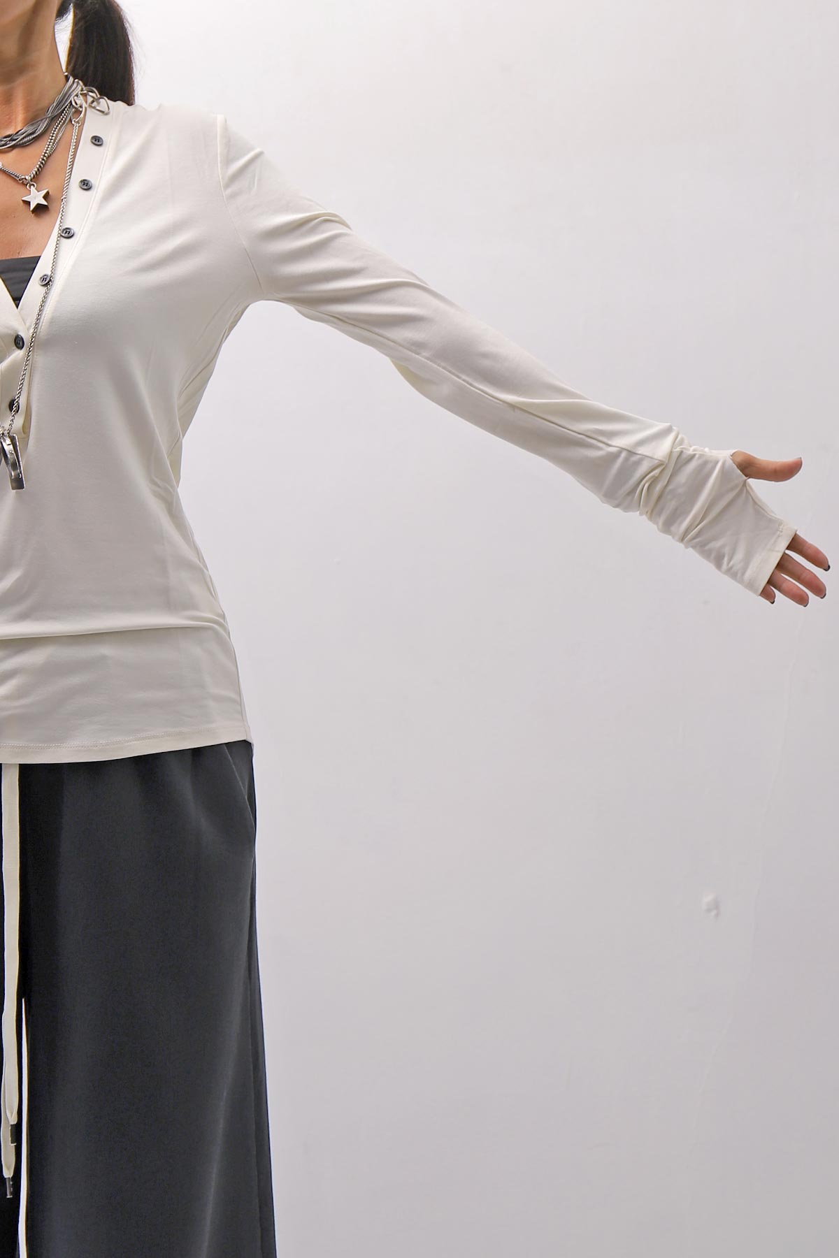 【NOSTRASANTISSIMA】 STRETCH COTTON FRONT BUTTON TOPS A124_OFF WHITE