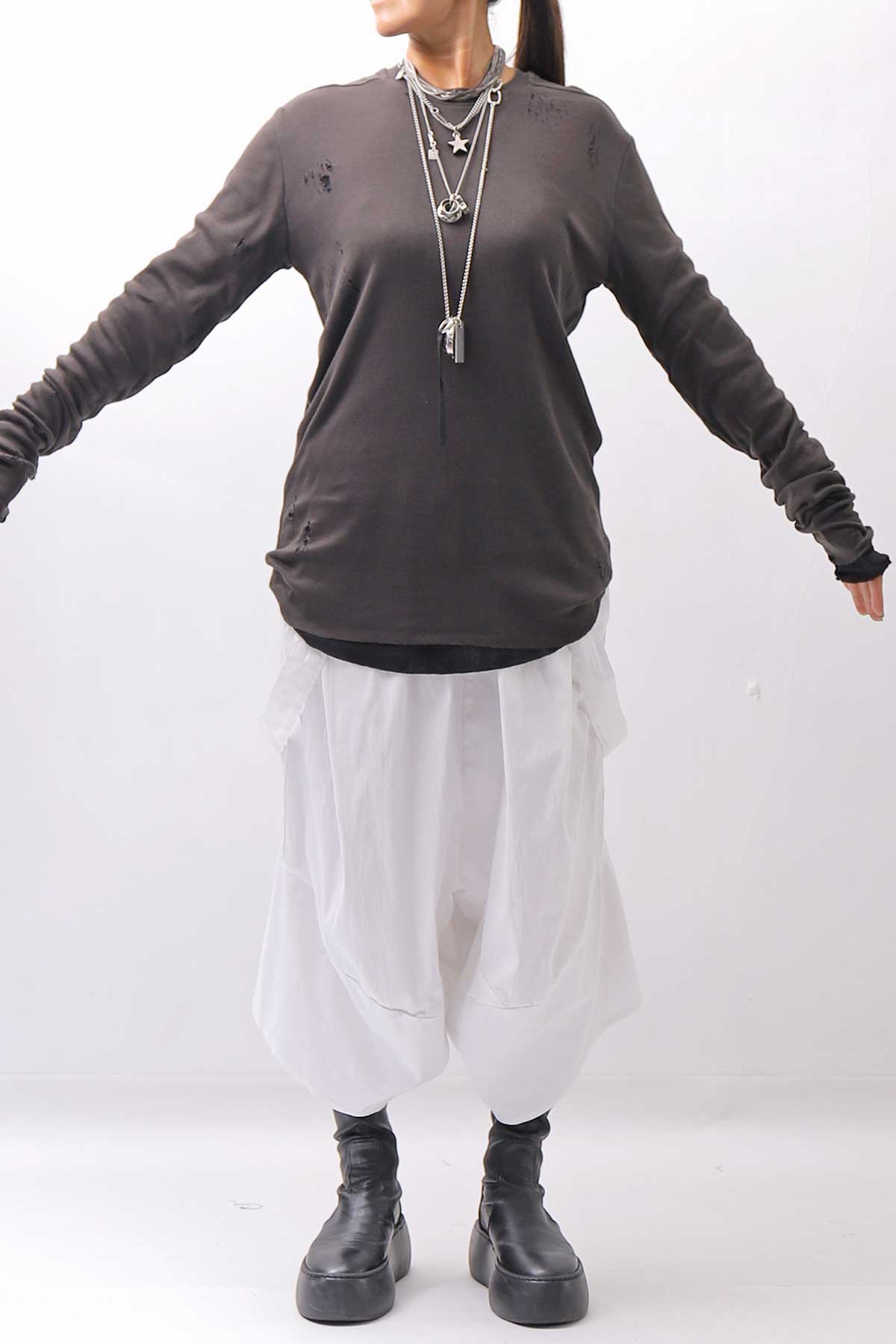 【thom/krom】 UNISEX COTTON CRASHED &amp; LAYERED REGULAR FIT LONG SLEEVE TOPS MTS969_COLD BROWN