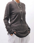 【thom/krom】 UNISEX COTTON CRASHED & LAYERED REGULAR FIT LONG SLEEVE TOPS MTS969_COLD BROWN