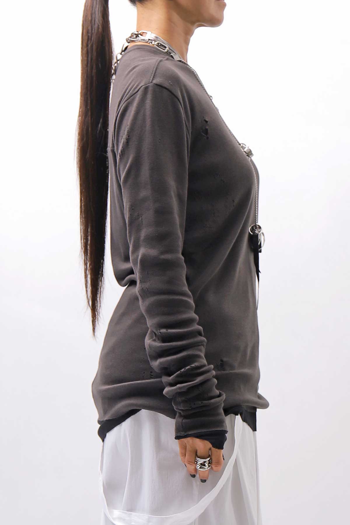 【thom/krom】 UNISEX COTTON CRASHED &amp; LAYERED REGULAR FIT LONG SLEEVE TOPS MTS969_COLD BROWN