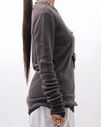 【thom/krom】 UNISEX COTTON CRASHED & LAYERED REGULAR FIT LONG SLEEVE TOPS MTS969_COLD BROWN