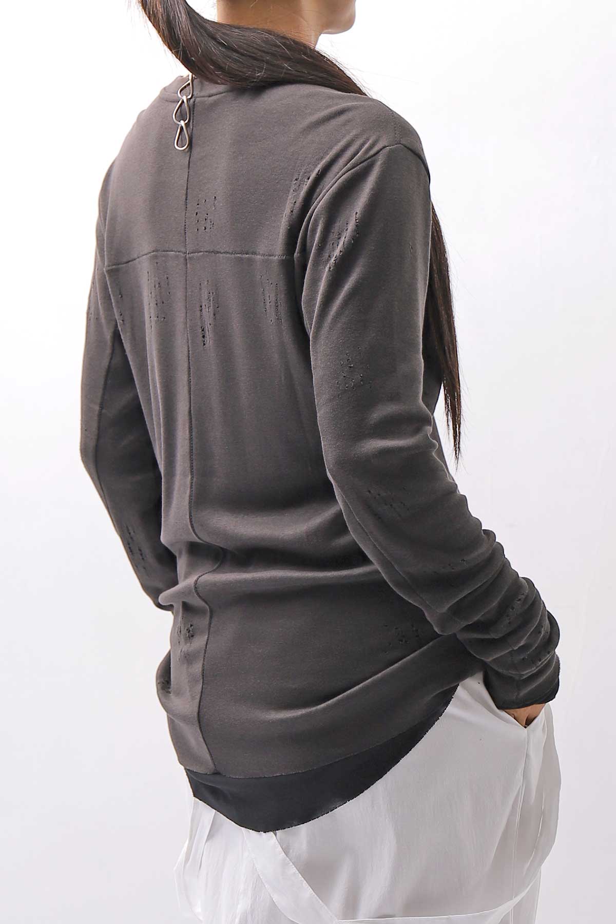 【thom/krom】 UNISEX COTTON CRASHED &amp; LAYERED REGULAR FIT LONG SLEEVE TOPS MTS969_COLD BROWN