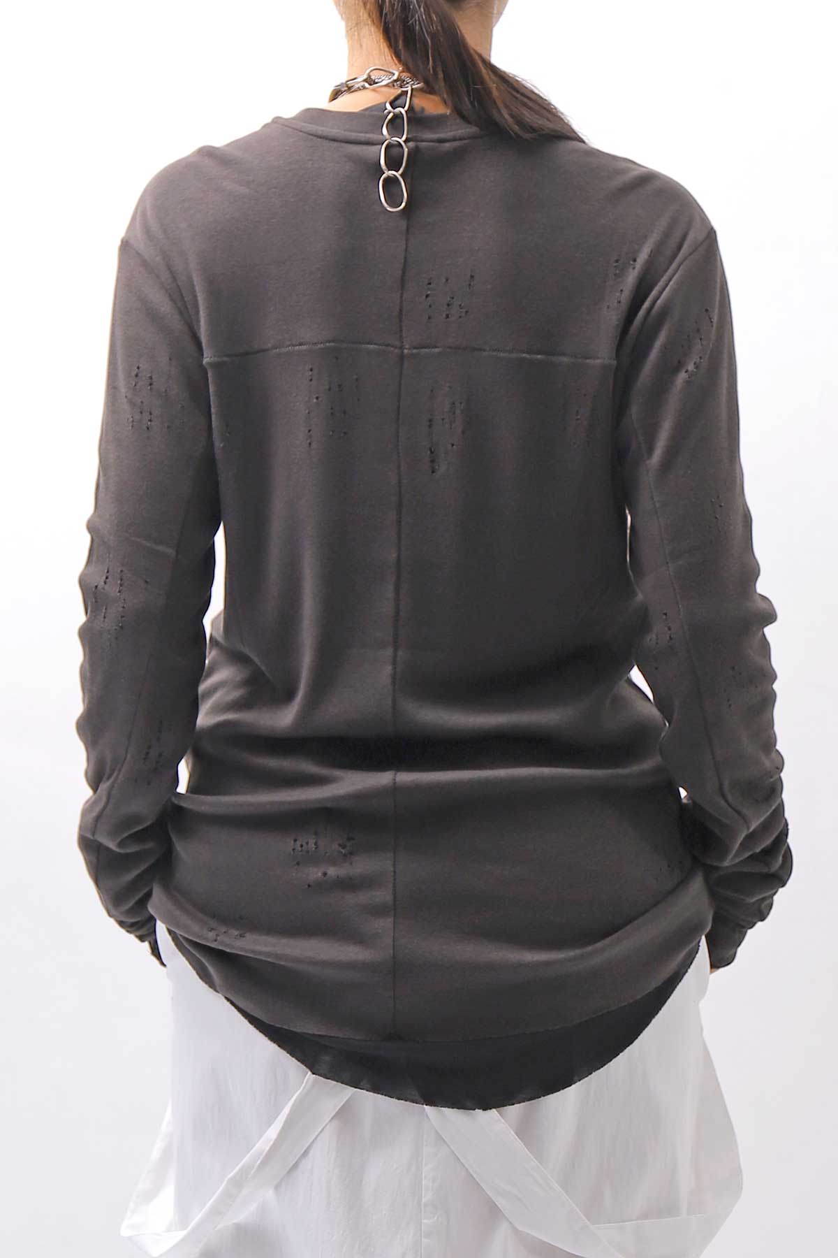 【thom/krom】 UNISEX COTTON CRASHED &amp; LAYERED REGULAR FIT LONG SLEEVE TOPS MTS969_COLD BROWN