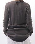 【thom/krom】 UNISEX COTTON CRASHED & LAYERED REGULAR FIT LONG SLEEVE TOPS MTS969_COLD BROWN