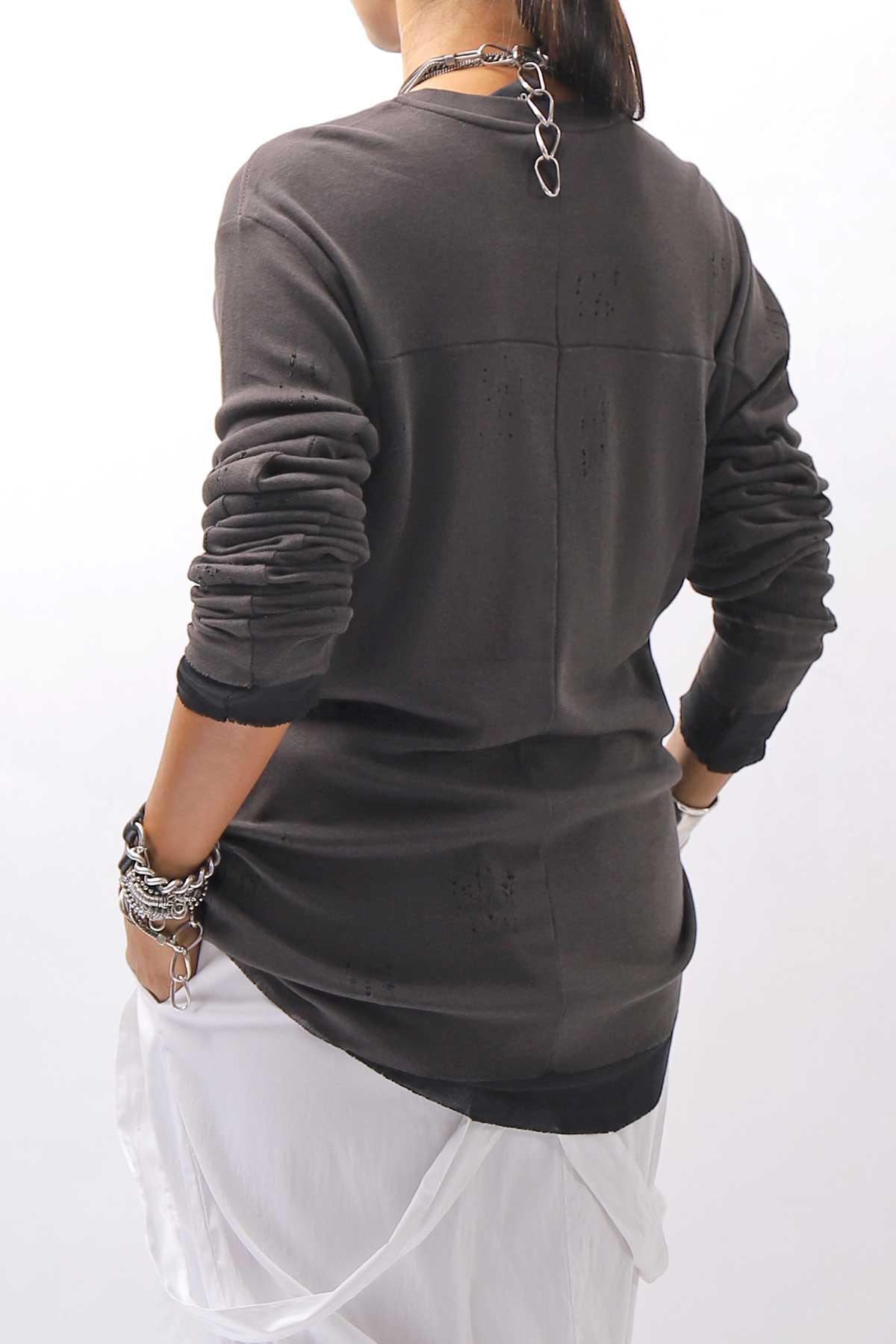 【thom/krom】 UNISEX COTTON CRASHED &amp; LAYERED REGULAR FIT LONG SLEEVE TOPS MTS969_COLD BROWN