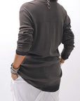 【thom/krom】 UNISEX COTTON CRASHED & LAYERED REGULAR FIT LONG SLEEVE TOPS MTS969_COLD BROWN