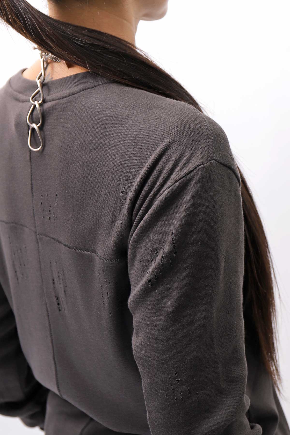 【thom/krom】 UNISEX COTTON CRASHED &amp; LAYERED REGULAR FIT LONG SLEEVE TOPS MTS969_COLD BROWN