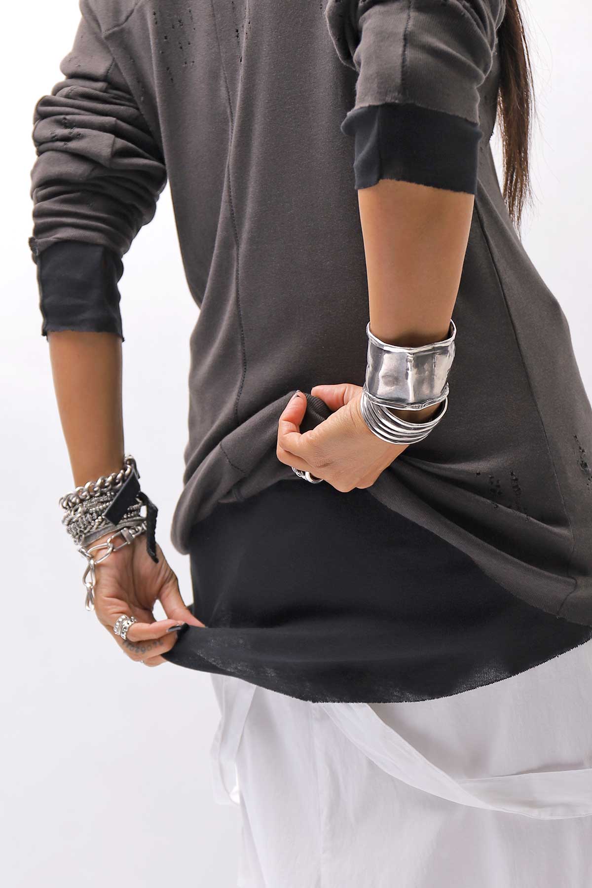 【thom/krom】 UNISEX COTTON CRASHED &amp; LAYERED REGULAR FIT LONG SLEEVE TOPS MTS969_COLD BROWN